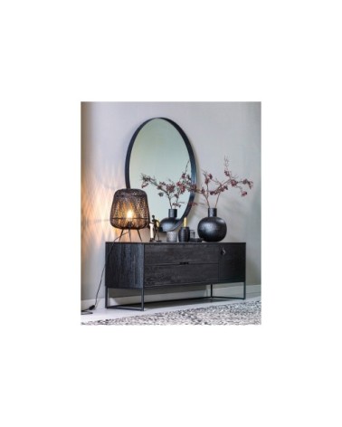 Miroir rond 115cm contour métal noir