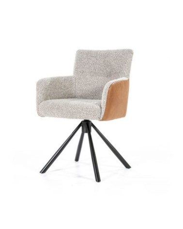 Chaise avec accoudoirs en simi et tissu bouclé orange