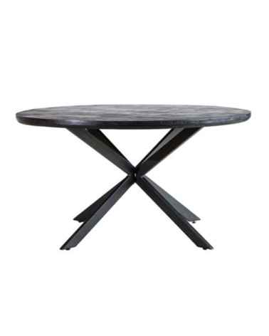 Table à manger ronde 140cm en bois et métal noir