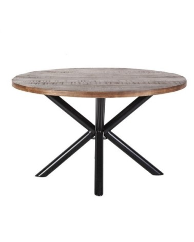 Table à manger ronde 130cm en bois massif et métal