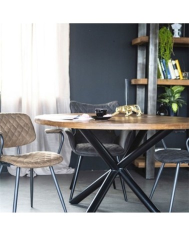 Table à manger ronde 130cm en bois massif et métal