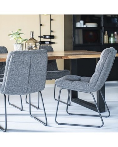 Chaise moderne rembourrée en tissu matelassé gris anthracite