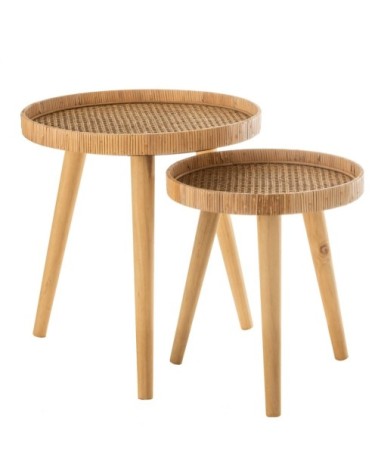 Set de 2 tables d'appoint ronde en rotin naturel