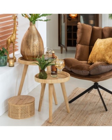 Set de 2 tables d'appoint ronde en rotin naturel