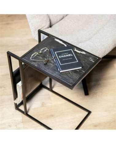 Table d'appoint 53x47cm en marbre noir avec pochette