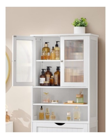 Armoire de salle de bain avec étagères réglables tiroir blanc nuage