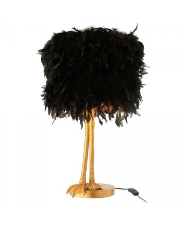 Lampe art déco abat-jour plumes et pied métal doré