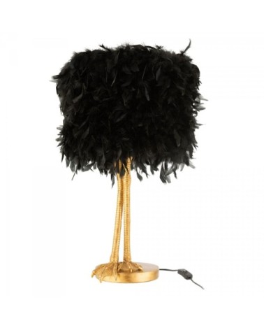 Lampe art déco abat-jour plumes et pied métal doré