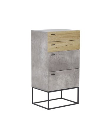 Commode effet béton / effet bois clair 4 tiroirs