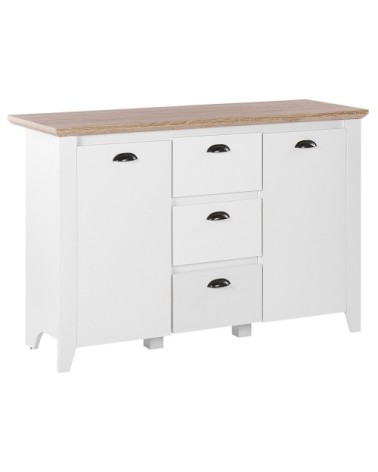 Commode blanche effet bois clair 3 tiroirs