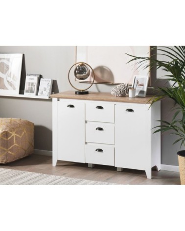 Commode blanche effet bois clair 3 tiroirs