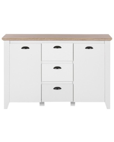 Commode blanche effet bois clair 3 tiroirs