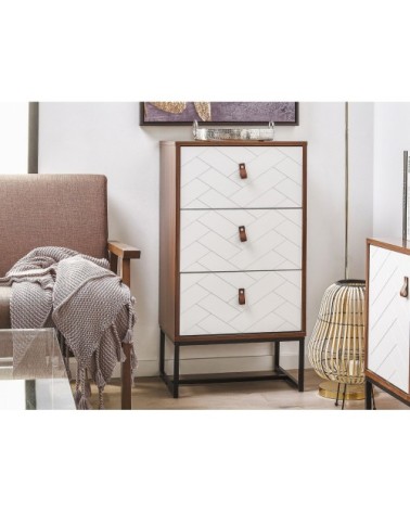 Commode effet bois foncé et blanche 3 tiroirs