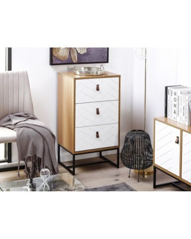 Commode effet bois clair et blanche 3 tiroirs