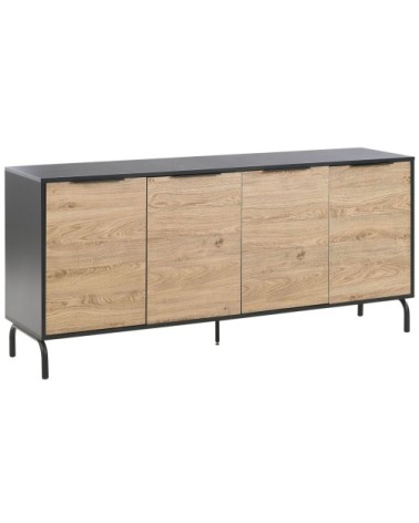 Commode noire effet bois clair 4 portes