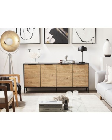 Commode noire effet bois clair 4 portes