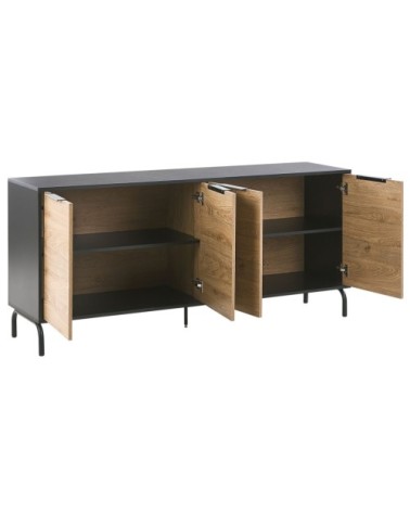 Commode noire effet bois clair 4 portes