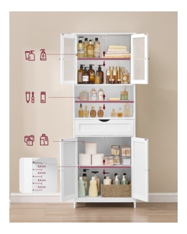 Armoire de salle de bain avec étagères réglables tiroir blanc nuage