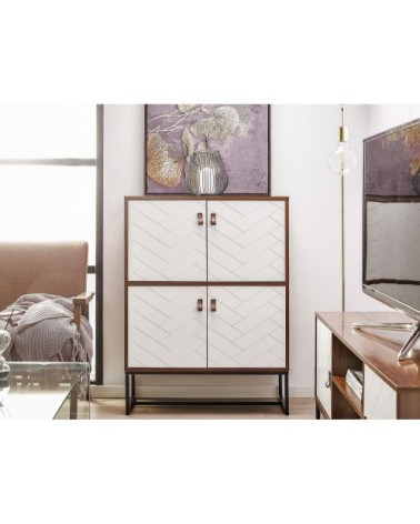 Commode effet bois foncé et blanche 4 portes