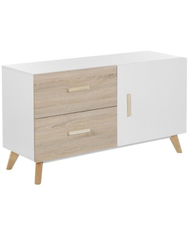 Commode effet bois clair blanc 1 porte 2 tiroirs