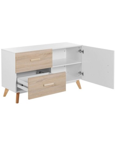 Commode effet bois clair blanc 1 porte 2 tiroirs