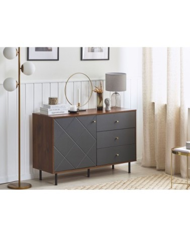 Commode grise et effet bois foncé