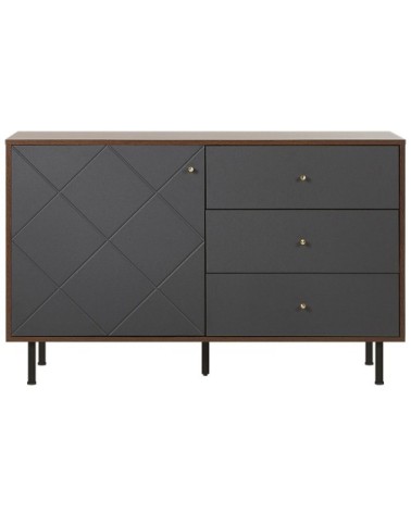 Commode grise et effet bois foncé