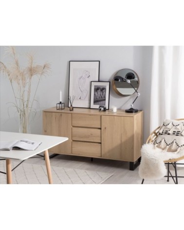 Commode effet chêne avec tiroirs et compartiments