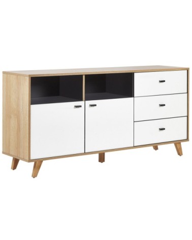 Commode effet bois clair blanc 3 tiroirs