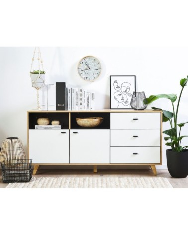 Commode effet bois clair blanc 3 tiroirs