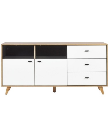 Commode effet bois clair blanc 3 tiroirs