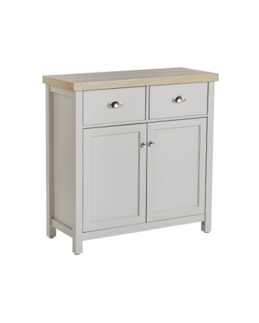 Commode 2 portes gris et effet bois clair