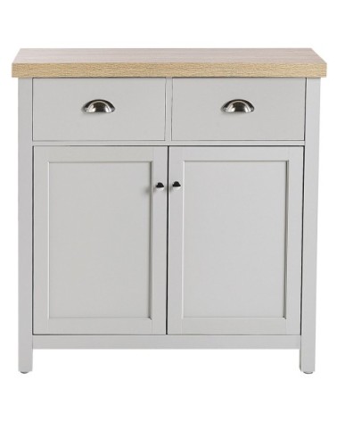 Commode 2 portes gris et effet bois clair