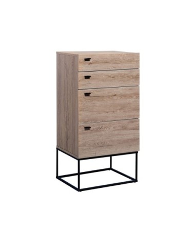 Commode effet bois clair noir 4 tiroirs