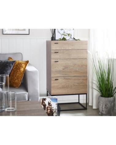 Commode effet bois clair noir 4 tiroirs