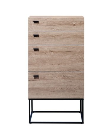 Commode effet bois clair noir 4 tiroirs