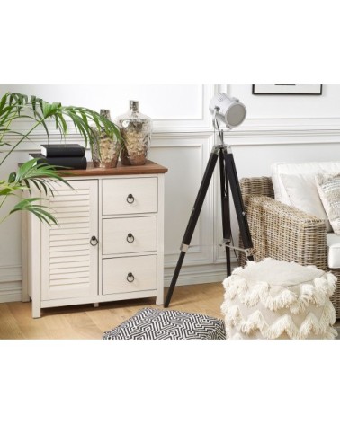 Commode crème et effet bois foncé