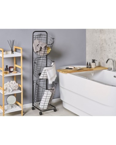Étagère sur roulettes en métal noir 3 paniers