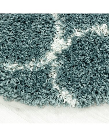 Tapis rond à poils longs et motifs alhambra turquoise 160x160cm