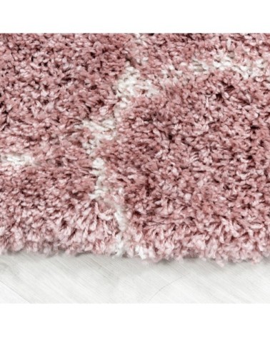 Tapis rond à poils longs et motifs alhambra rose 80x80cm