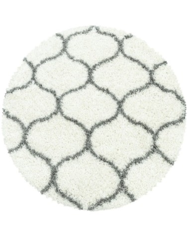 Tapis rond à poils longs et motifs alhambra blanc 160x160cm