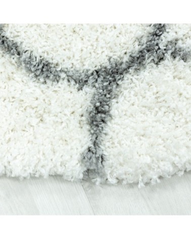 Tapis rond à poils longs et motifs alhambra blanc 160x160cm