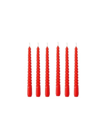 Bougies pour chandelier rouge longues torsadées 2x2x20cm - Lot de 6