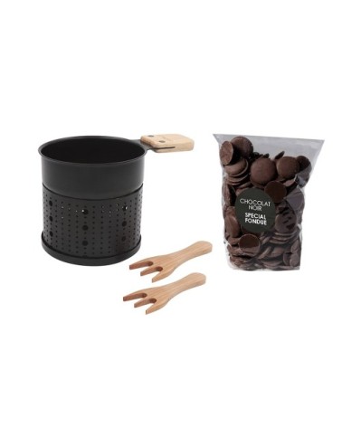 Coffret cadeau fondue au chocolat pour 2 ou 3 acier noir