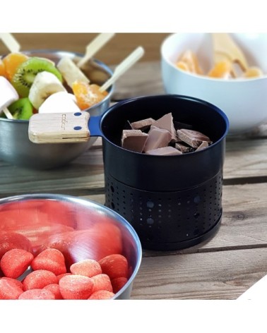 Coffret cadeau fondue au chocolat pour 2 ou 3 acier noir