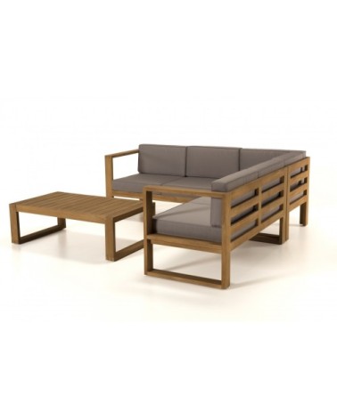Salon de jardin en teck et tissu 5 personnes