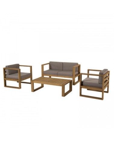 Salon de jardin en teck et tissu 4 personnes