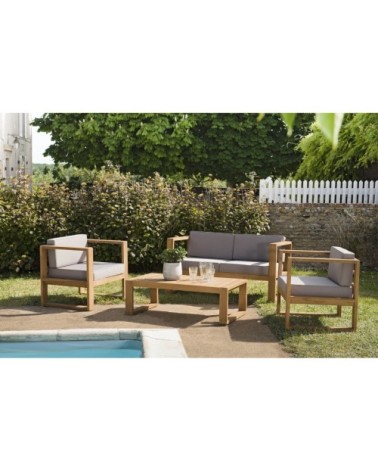 Salon de jardin en teck et tissu 4 personnes