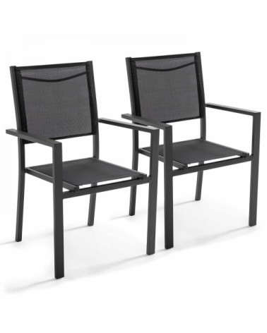 Lot de 2 fauteuils de jardin en aluminium et textilène noir