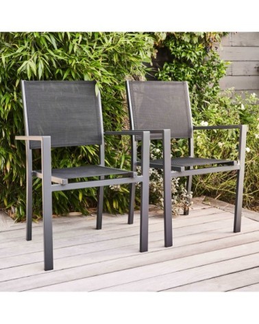 Lot de 2 fauteuils de jardin en aluminium et textilène noir